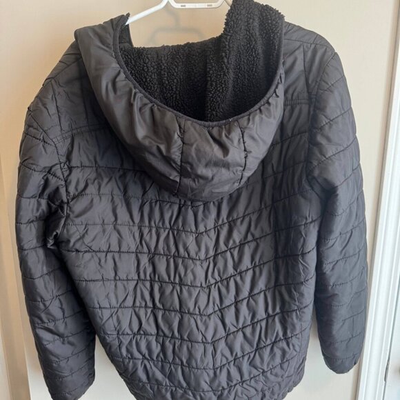 New Balance Puffer Jacket Mens Medium Black Hooded Full Zipper Long Sleeve - Picture 8 of 9